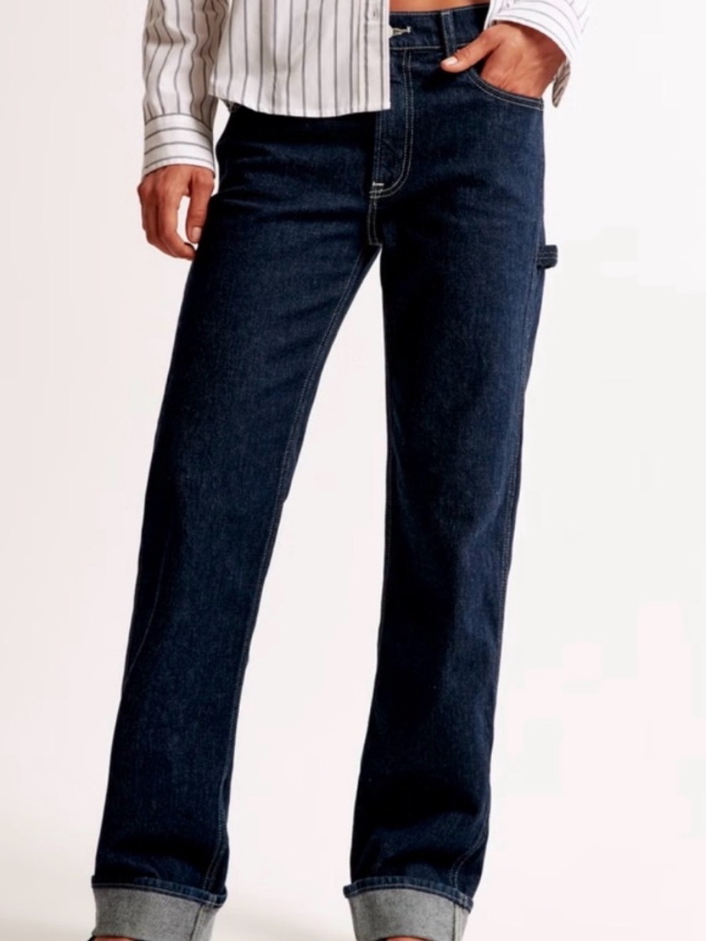 Abercrombie & Fitch Curve Love The Low Rise Baggy Dark Wash Utility Jeans